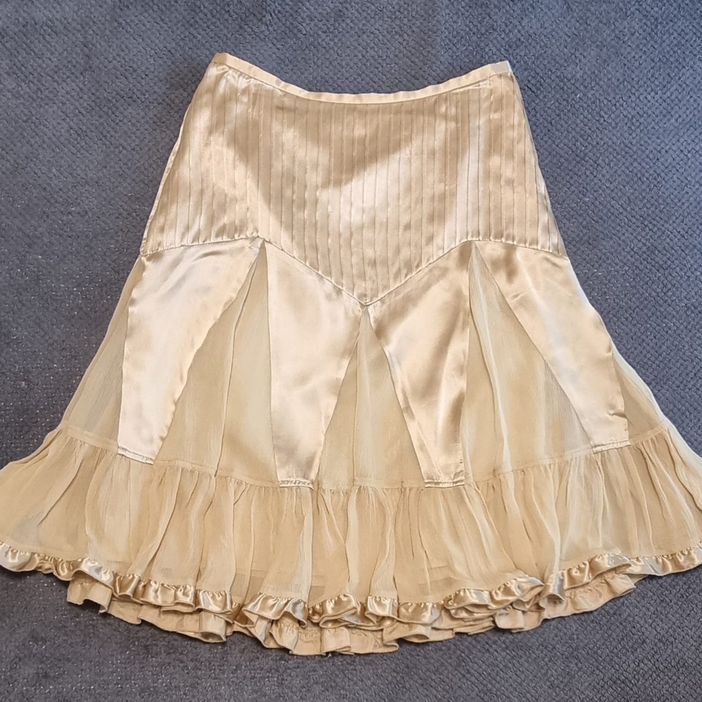 Silk Cream Flared Ruffle Hem Skirt